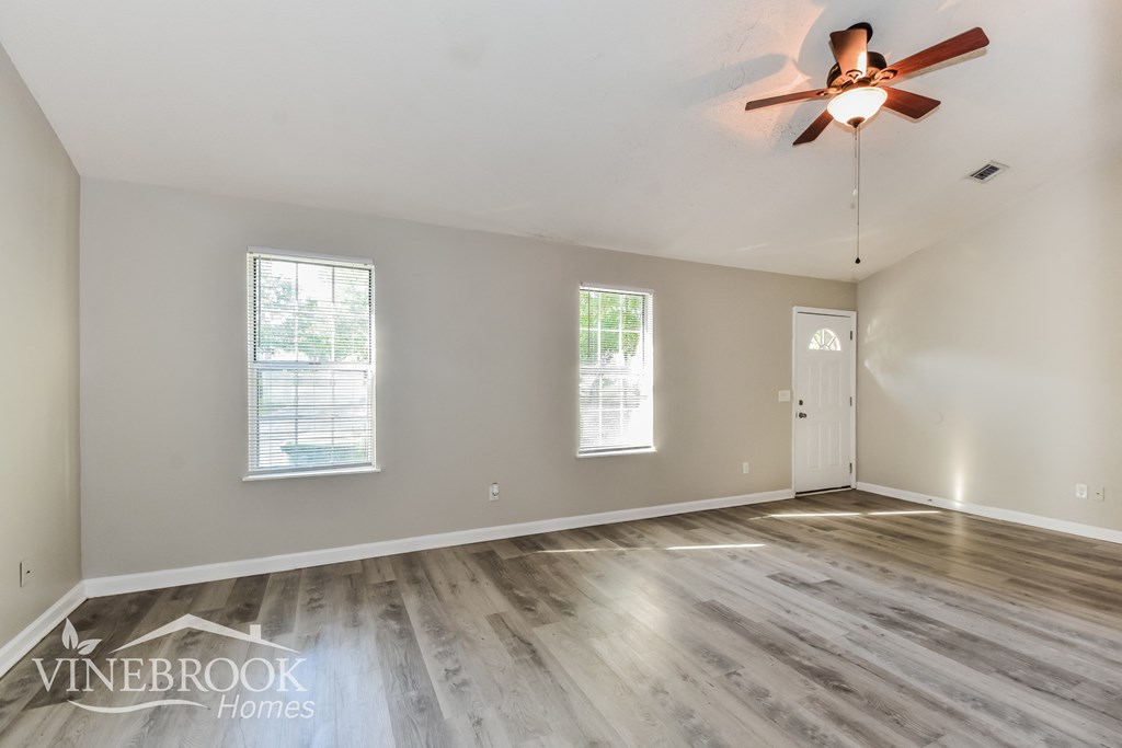 the living room is clean and ready to move in