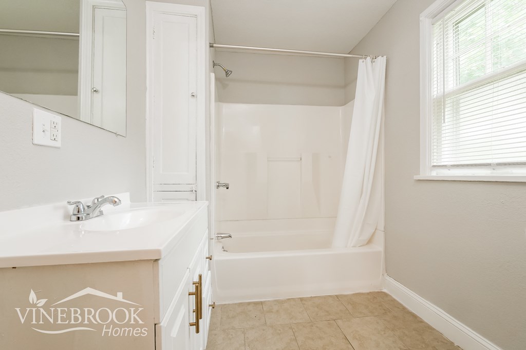 a bathroom with a sink and a tub and a shower