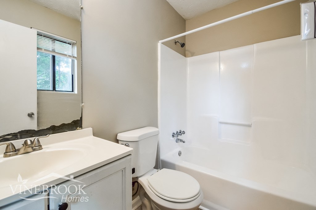 a bathroom with a toilet and a tub and a sink