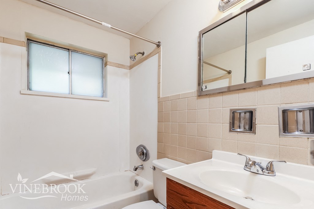 a bathroom with a sink and a toilet and a bath tub