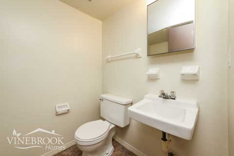 A white toilet and sink in a small bathroom.