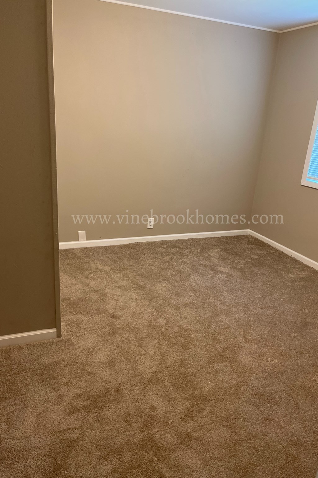 a small room with a carpeted floor and an open door