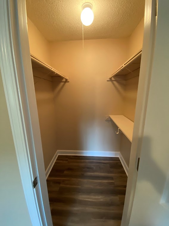 A hallway with a light on the ceiling and a door on the left.