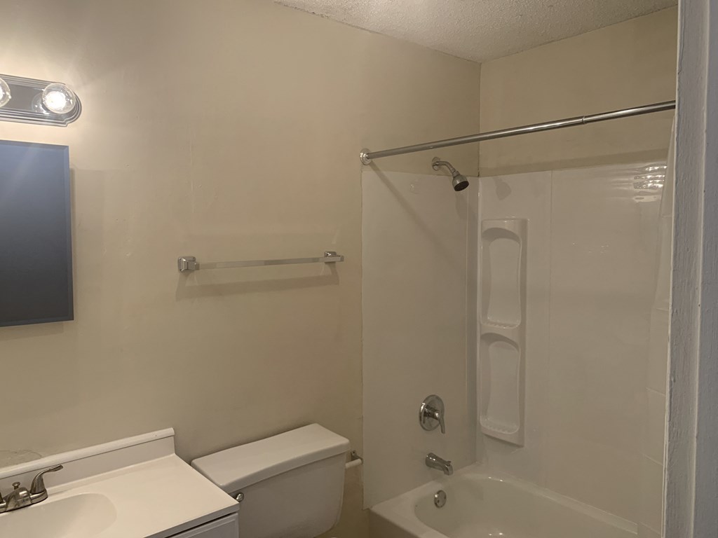 a bathroom with a shower and a toilet and a sink