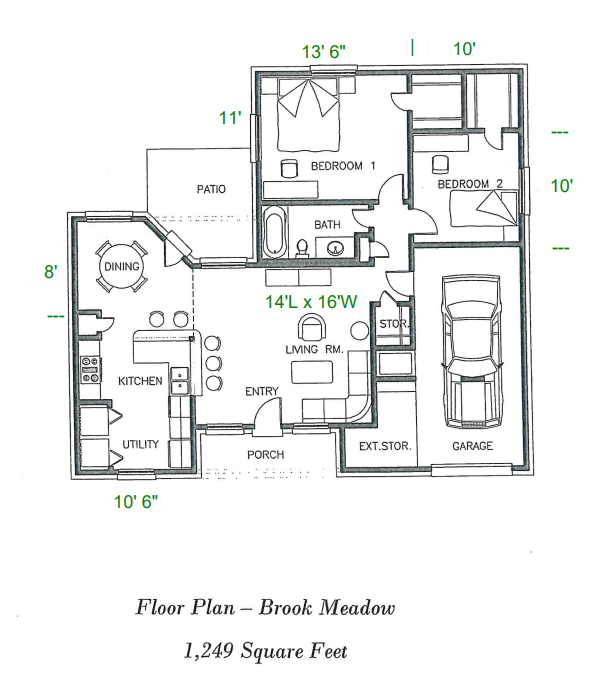 A floor plan for a 1,249 square foot home.