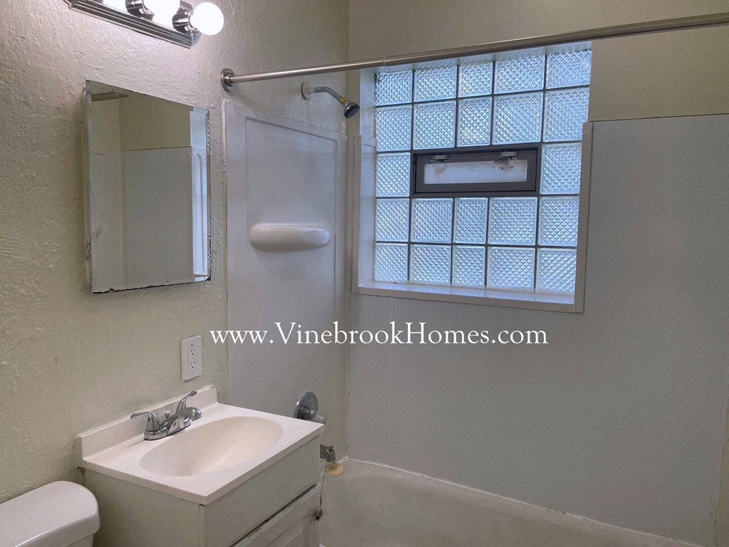 a bathroom with a sink and a mirror and a window