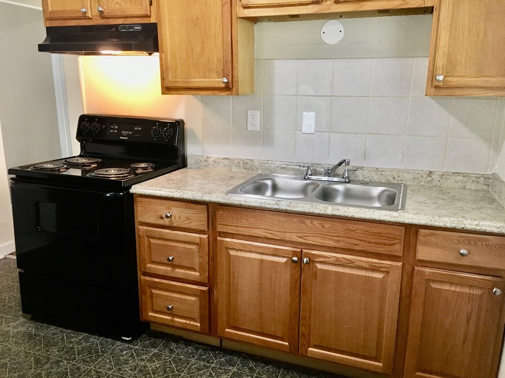 a kitchen with a sink and a stove and
