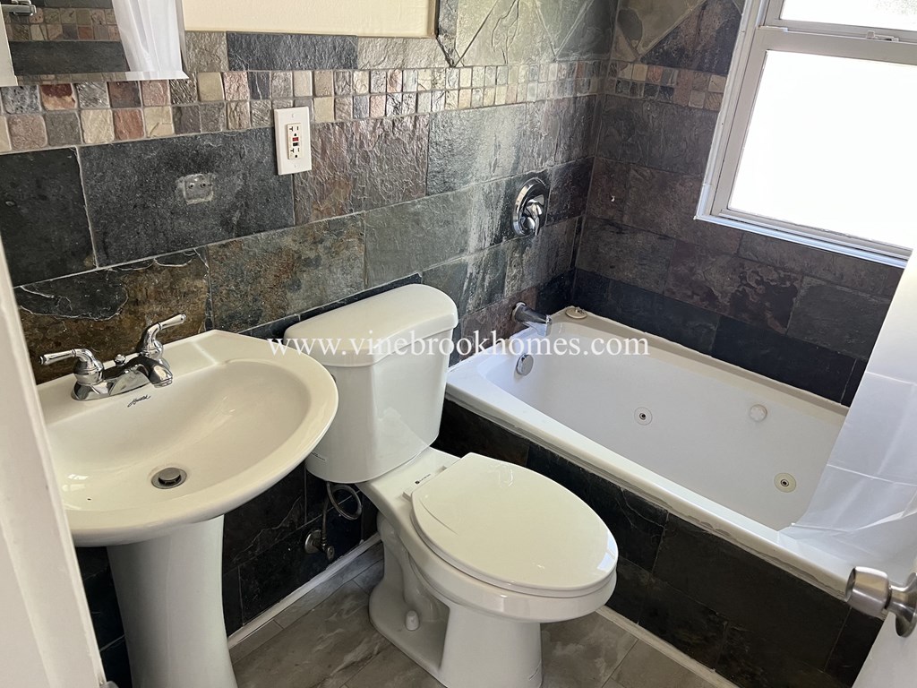 a bathroom with a toilet and a sink and a bath tub