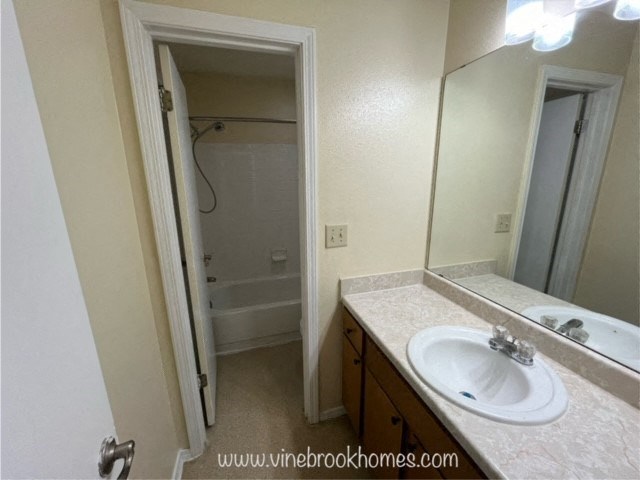 a bathroom with a sink and a mirror and a shower