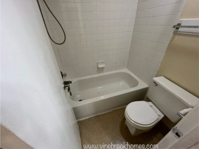 a bathroom with a toilet and a bath tub