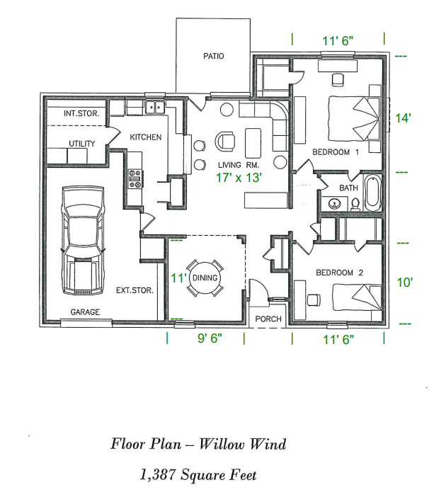the floor plan for bedroom wing of the house
