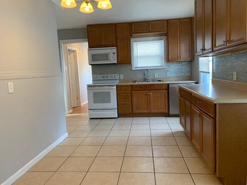 a kitchen with a stove and a sink and a refrigerator