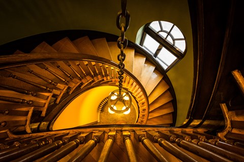 the light at the bottom of a spiral staircase