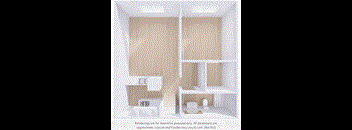 A rendering of a bathroom with a toilet, sink, and shelves.