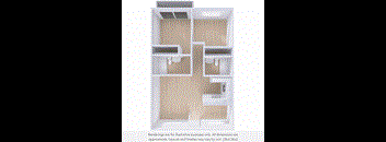 A 3D rendered image of a room with furniture and a note that the renderings are for illustrative purposes only.