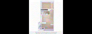 A rendering of a modern, minimalist apartment with a kitchen, living room, and bathroom.