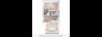 A drawing of a house with a kitchen and living room.