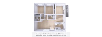 A 3D rendering of a small, modern bathroom with a toilet, sink, and mirror.