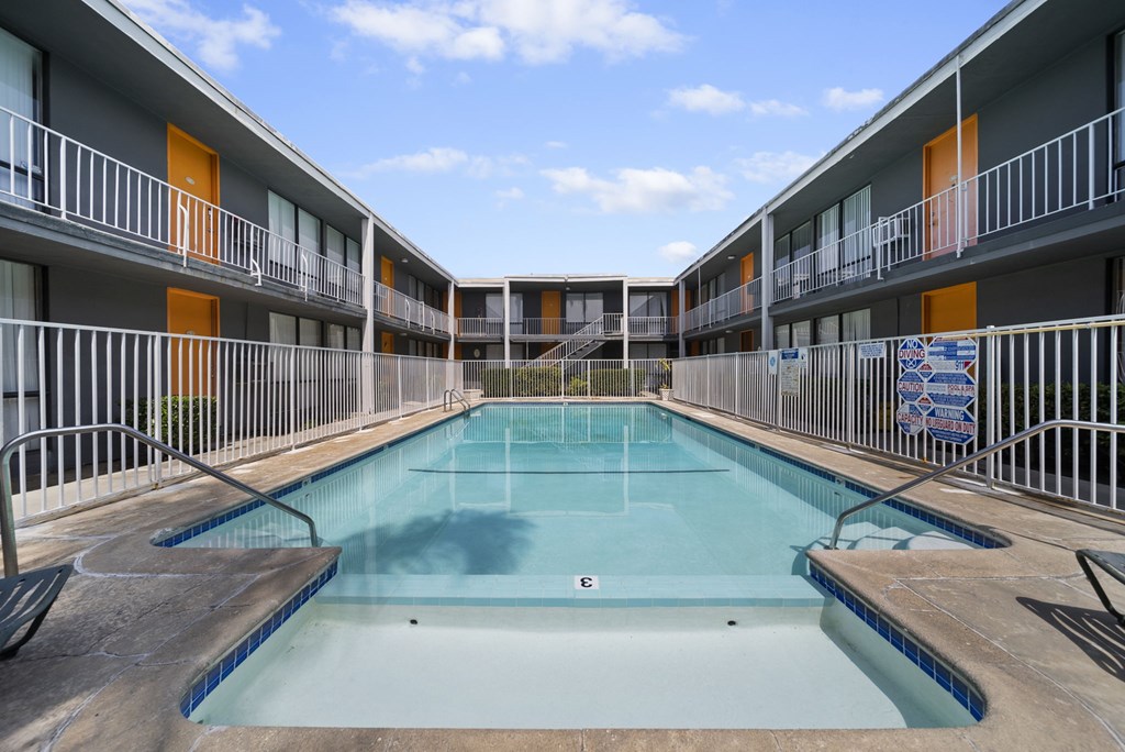 A swimming pool in a residential complex.