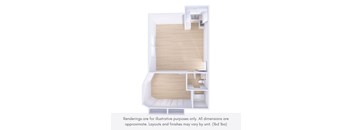 A white architectural floor plan of a small apartment.