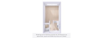 A white chair is in a room with a light brown wall.