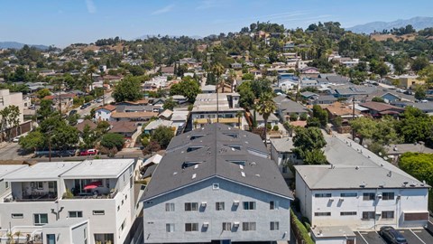 A residential area with houses and buildings.