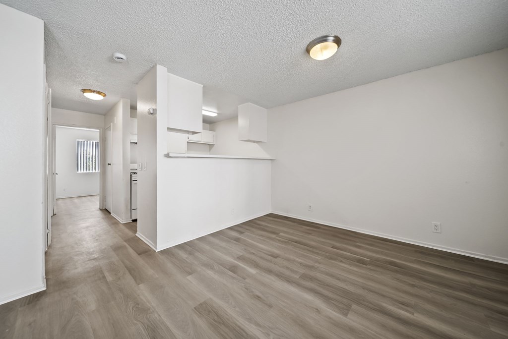 A room with white walls and wooden flooring.