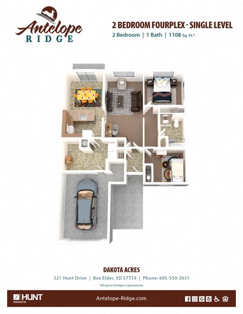 bedrooms, bathrooms, and a car garage in the floor plan  at Antelope Ridge, Box Elder, 57719
