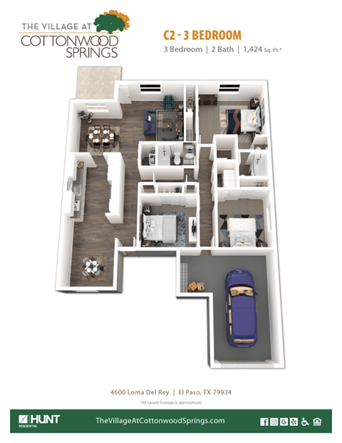 C2 Floor Plan at The Village at Cottonwood Springs, El Paso, 79934