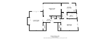 A floor plan of a house with a living room, dining room, kitchen, and bedroom.