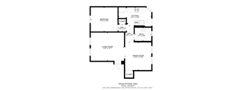 A black and white floor plan of a house with a living room, dining room, kitchen, and bathroom.