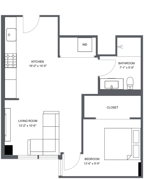 a floor plan of a bedroom apartment