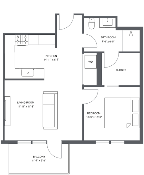 a floor plan of a bedroom apartment