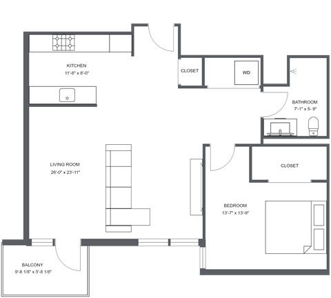 a floor plan of a bedroom apartment
