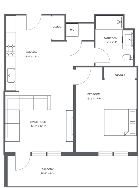 a floor plan of a bedroom apartment