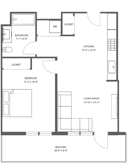 a floor plan of a bedroom apartment