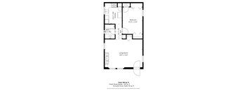 A floor plan of a house with a living room, bedroom, and bathroom.