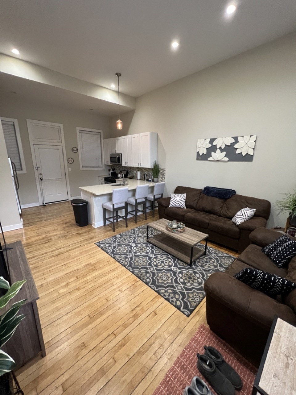 an open living room and kitchen in a house