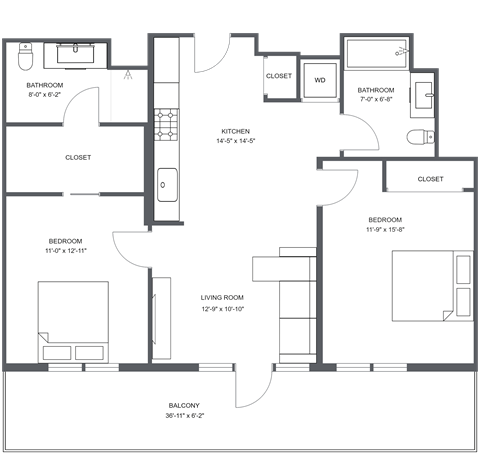 a floor plan of a bedroom apartment