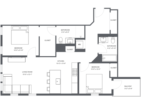 a floor plan of a bedroom apartment