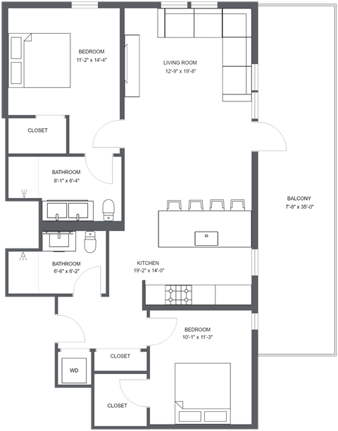 a floor plan of a bedroom apartment