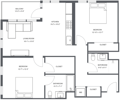 a floor plan of a bedroom apartment