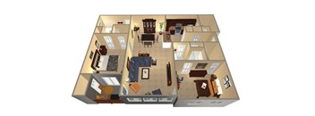 A 3D rendered image of a house interior.