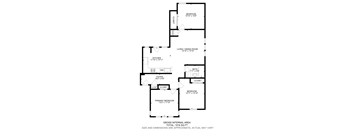 A floor plan of a house with a living room, two bedrooms, a bathroom, and a closet.
