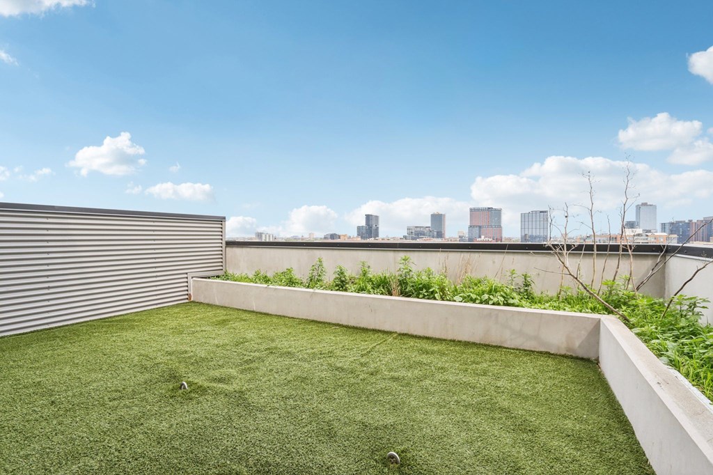 A small grassy area with a bird on it.