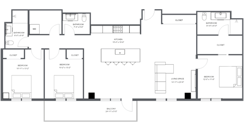 a floor plan of a large bedroom apartment
