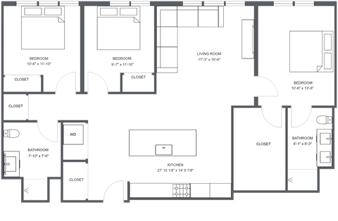 a floor plan of a large bedroom apartment