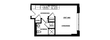 A floor plan of a unit with a laundry room and bathroom.