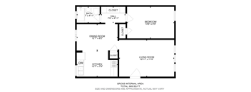 A floor plan of a house with a total area of 669 square feet.