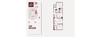 A floor plan for a 3 bedroom, 3 bathroom apartment at The Nelson.